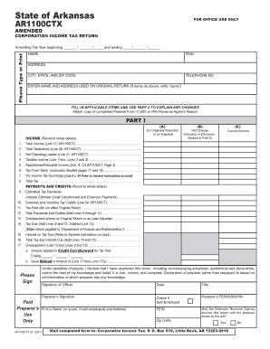 Arkansas Corporation Income Tax Return Amendment