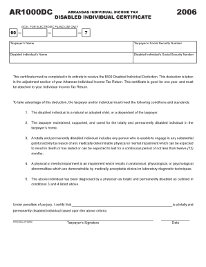 Arkansas Disabled Individual Certificate