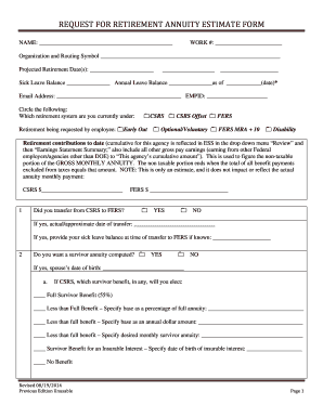 Request for Retirement Annuity Estimate Form