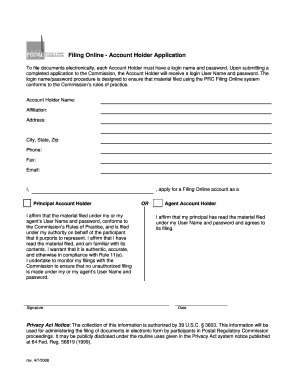 Filing Online Account Holder Application