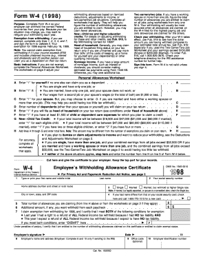 Form W-4 (1998) Employee's Withholding Allowance Certificate