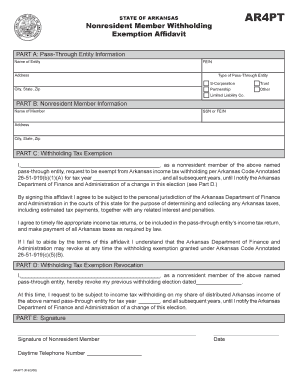 Arkansas Nonresident Member Withholding Exemption Affidavit