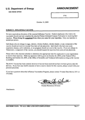 Patient Informed Consent Form for Influenza Vaccine