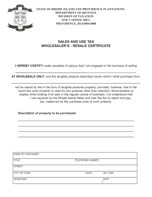 Rhode Island Wholesaler's Resale Certificate
