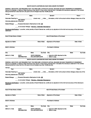 South Dakota Uniform Mileage Disclosure Statement