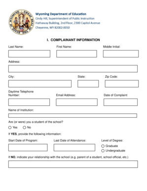 Product comparison excel template - I COMPLAINANT INFORMATION - Wyo - edu wyoming