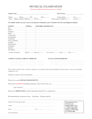 Student Physical Examination Form