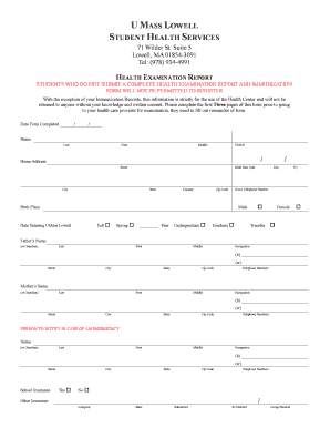 UMass Lowell Health Examination Report