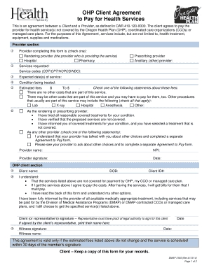 Oregon Health Plan Client Agreement to Pay