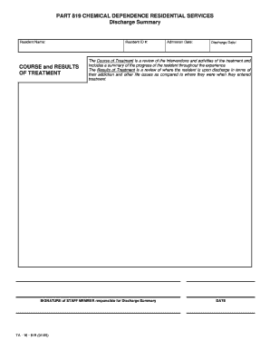 Chemical Dependence Discharge Summary