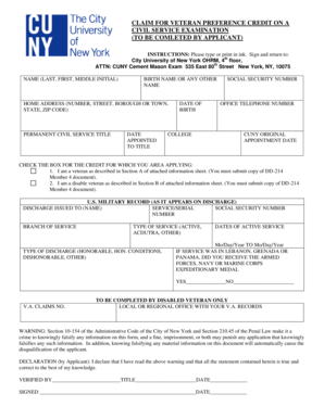 Claim for Veteran Preference Credit on Civil Service Exam