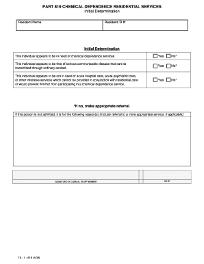 Chemical Dependence Residential Services Initial Determination