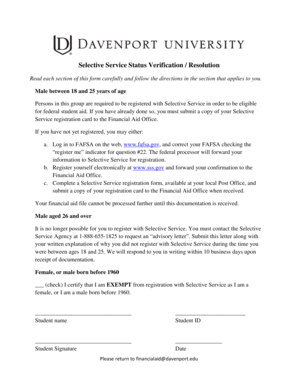 Selective Service Status Verification Form
