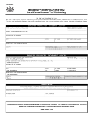 Pennsylvania Residency Certification Form