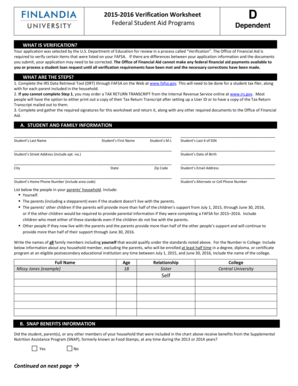 Thomas Aquinas College 2013-14 Federal Verification Worksheet - finlandia