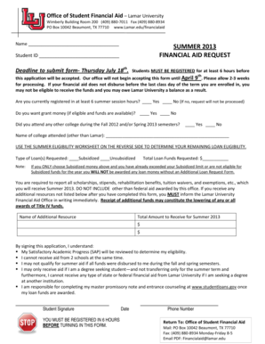 Lamar University Summer Financial Aid Request Form
