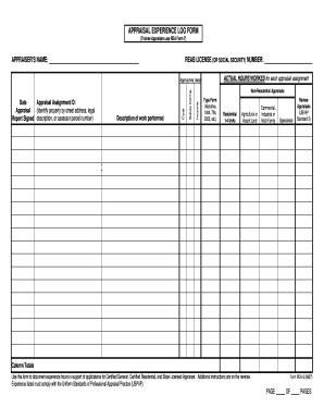 Appraiser Experience Log Form