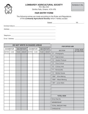 Lombardy Agricultural Society Fair Entry Form