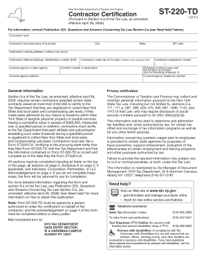 New York State Contractor Certification Form ST-220-TD