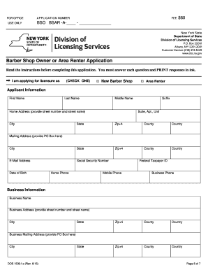 New York Barber Shop Owner or Area Renter Application