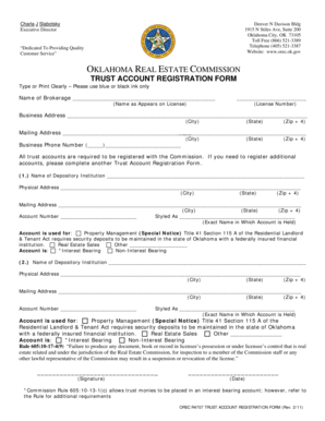 Oklahoma Real Estate Commission Trust Account Registration Form