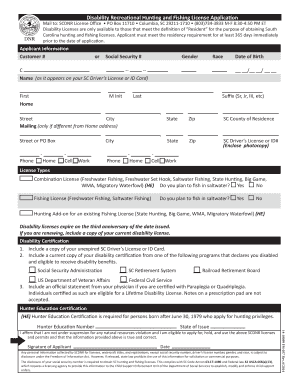 Disability Recreational Hunting and Fishing License Application