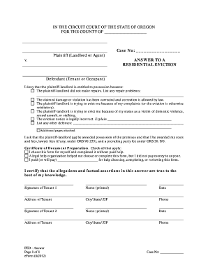 Answer to a Residential Eviction