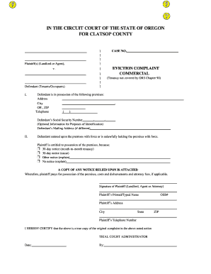 Commercial Eviction Complaint