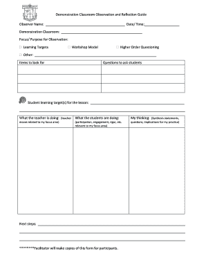 Classroom Observation and Reflection Guide
