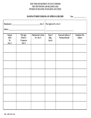 New York Fire Prevention Building Code Approval Form