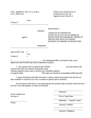 Affidavit in Support of Out-of-State Protection Order