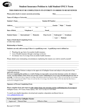 Student Insurance Petition to Add Student
