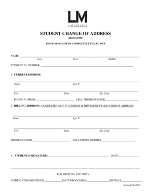 Student Change of Address Form