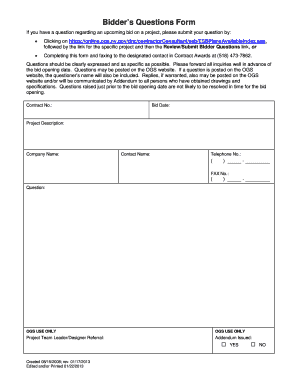 Bidder's Questions Form