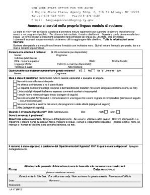 Accesso ai servizi nella propria lingua: modulo di reclamo