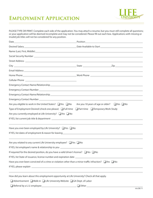 Life University Employment Application Form