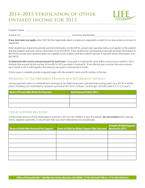 2014-2015 Verification of Other Untaxed Income for 2013