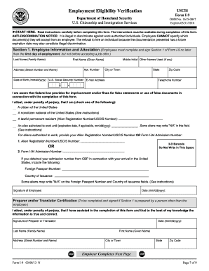 USCIS Form I-9 Employment Eligibility Verification