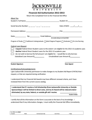 Financial Aid Authorization Form