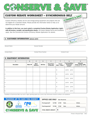 Custom Rebate Worksheet for Synchronous Belt