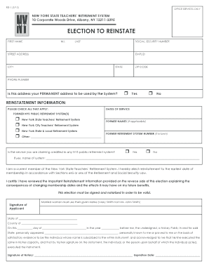 New York State Teachers' Retirement System Reinstatement Election