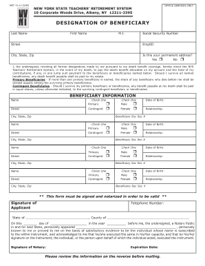 New York State Teachers' Retirement System Beneficiary Designation Form