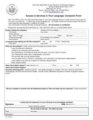 New York State Language Access Complaint Form