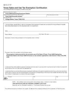 Texas Sales and Use Tax Exemption Certification