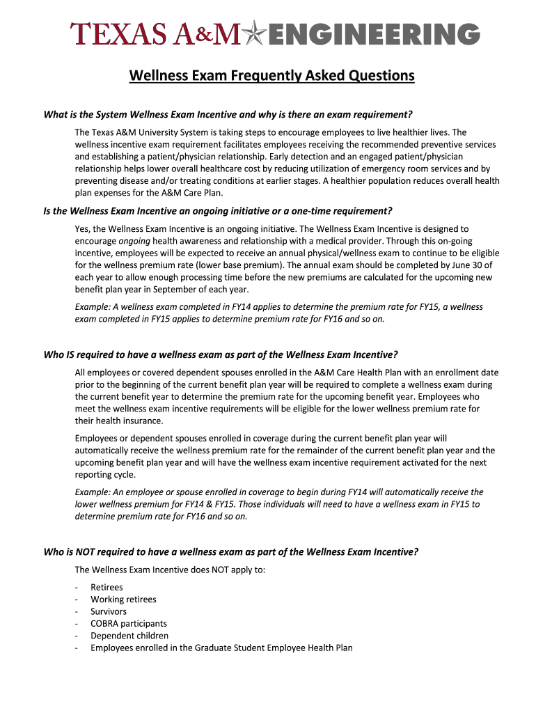 Fillable Online Wellness Exam Frequently Asked Questions Fax Email ...
