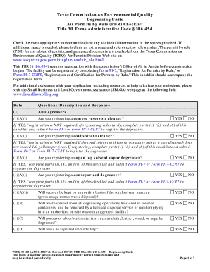 Texas Degreasing Units Air Permit Checklist