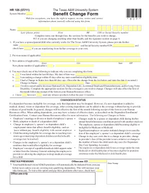 Texas A&M University System Benefit Change Form