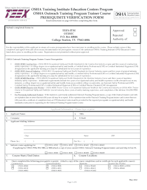 OSHA Outreach Training Prerequisite Verification Form