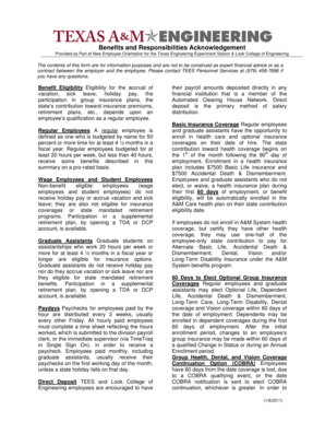 Benefits and Responsibilities Acknowledgement Form