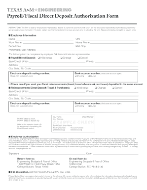 Payroll Direct Deposit Authorization Form